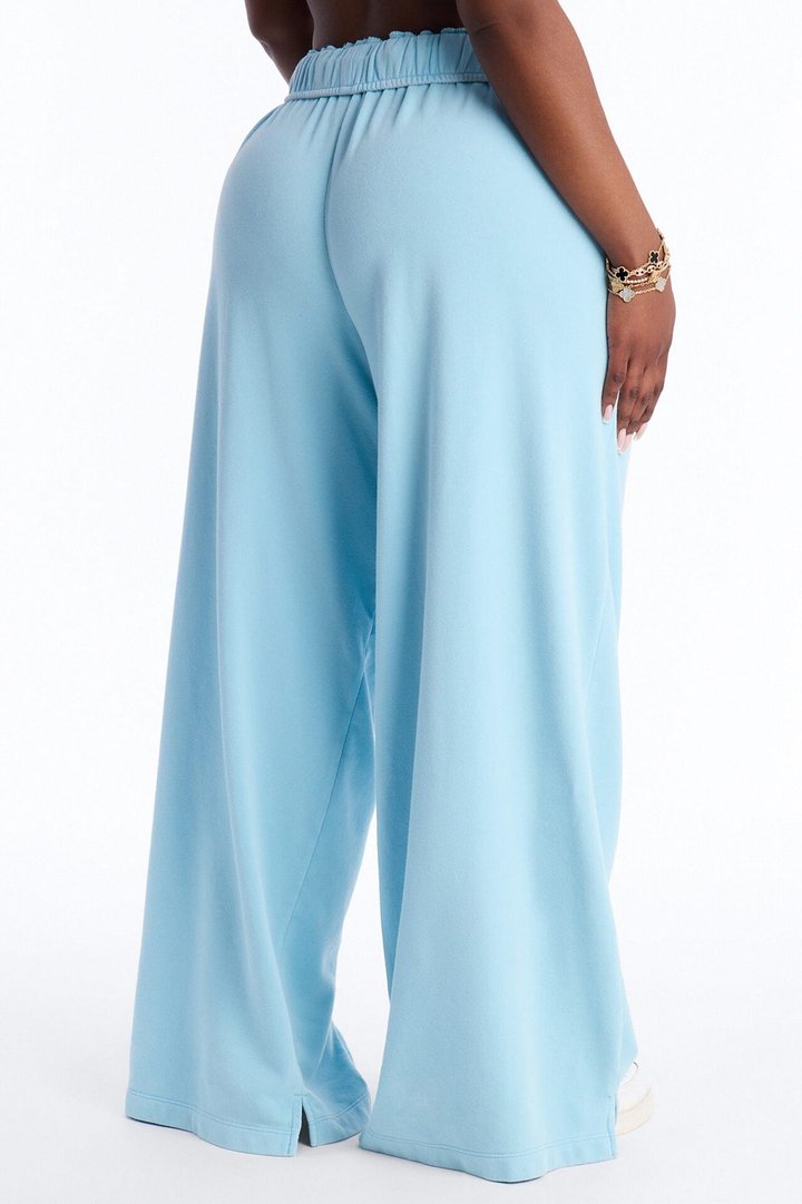 Sophia French Terry Foldover Waist Washed Sweatpant - Blue