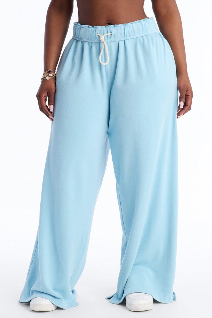 Sophia French Terry Foldover Waist Washed Sweatpant - Blue