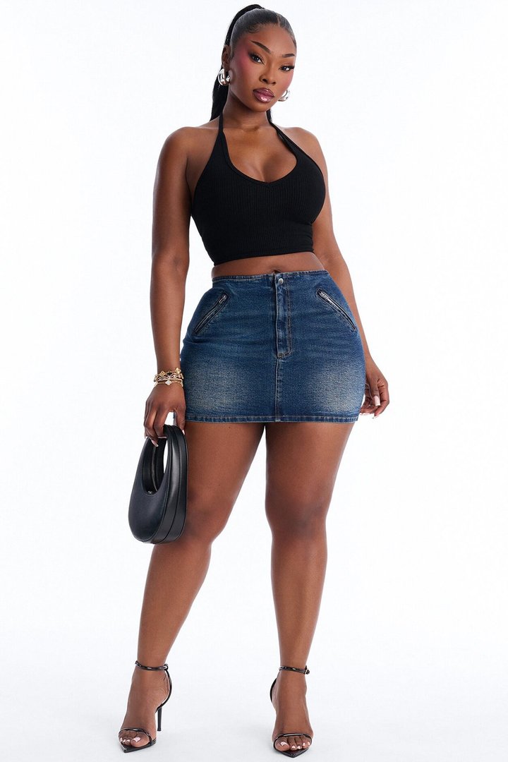 Ryder Mid Rise Stretch Denim Micro Mini Skort - Dark Wash