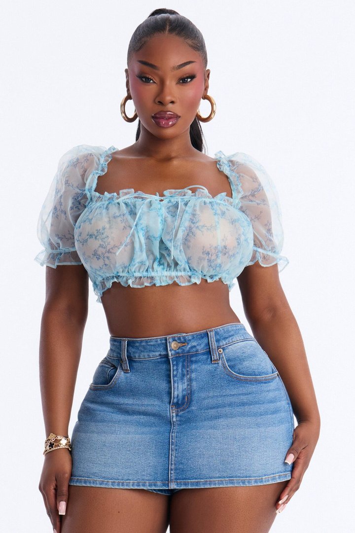 Spring On My Mind Ditsy Floral Organza Top - Blue/combo