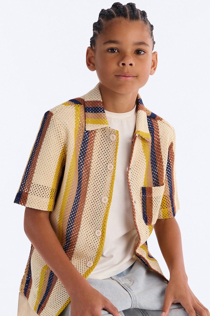 Mini Cdmx Crochet Button Up Shirt - Cream