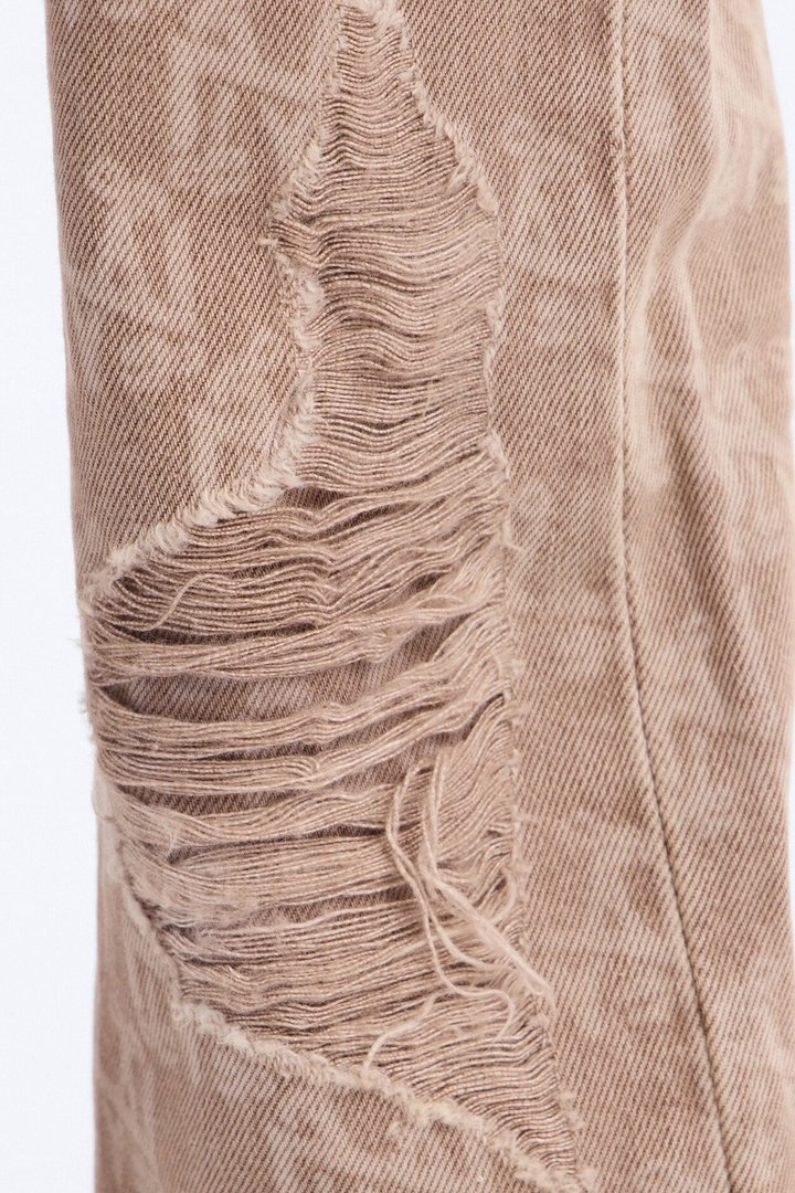 Mini Straight Break Wide Monogram Distressed Jean - Khaki