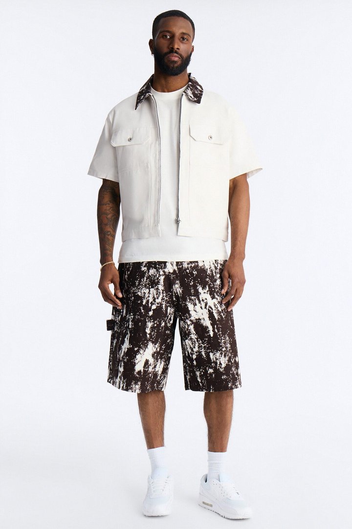 Canon Contrast Collar Zip Up Shirt - White