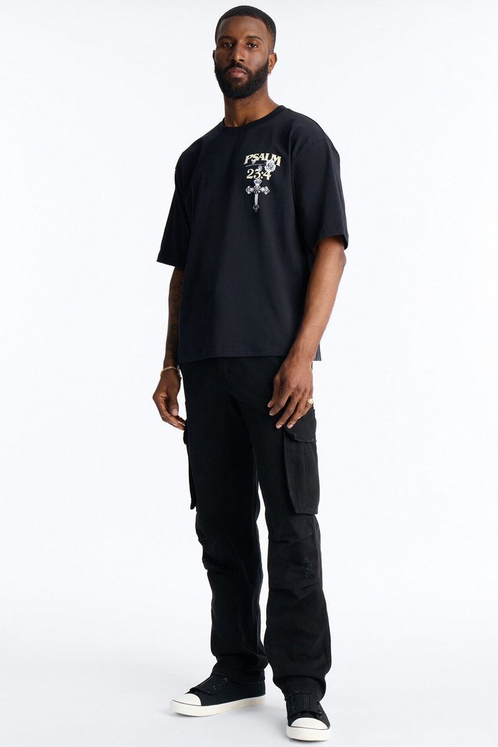 Psalm 23:4 I Walk Through The Valley Boxy Short Sleeve Tee - Black