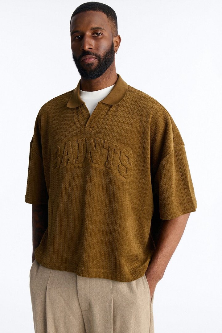 Boxy Cropped Lexington Saints Johnny Collar Polo - Brown