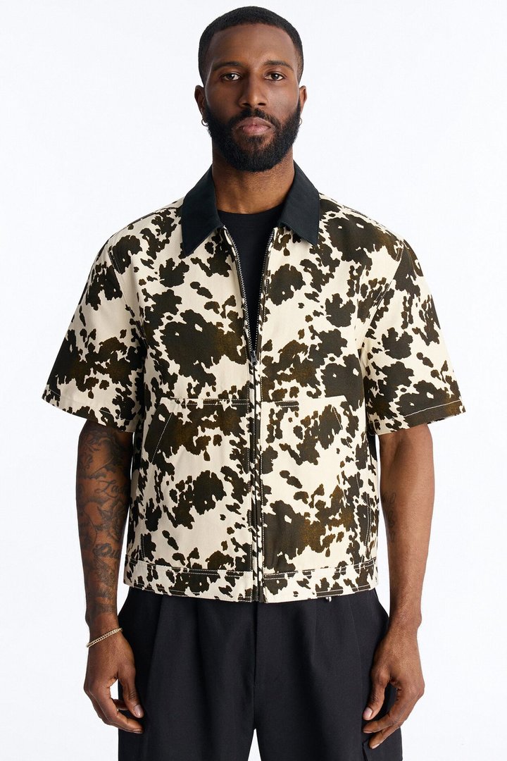 Cropped Roxbury Contrast Collar Shirt - White/combo