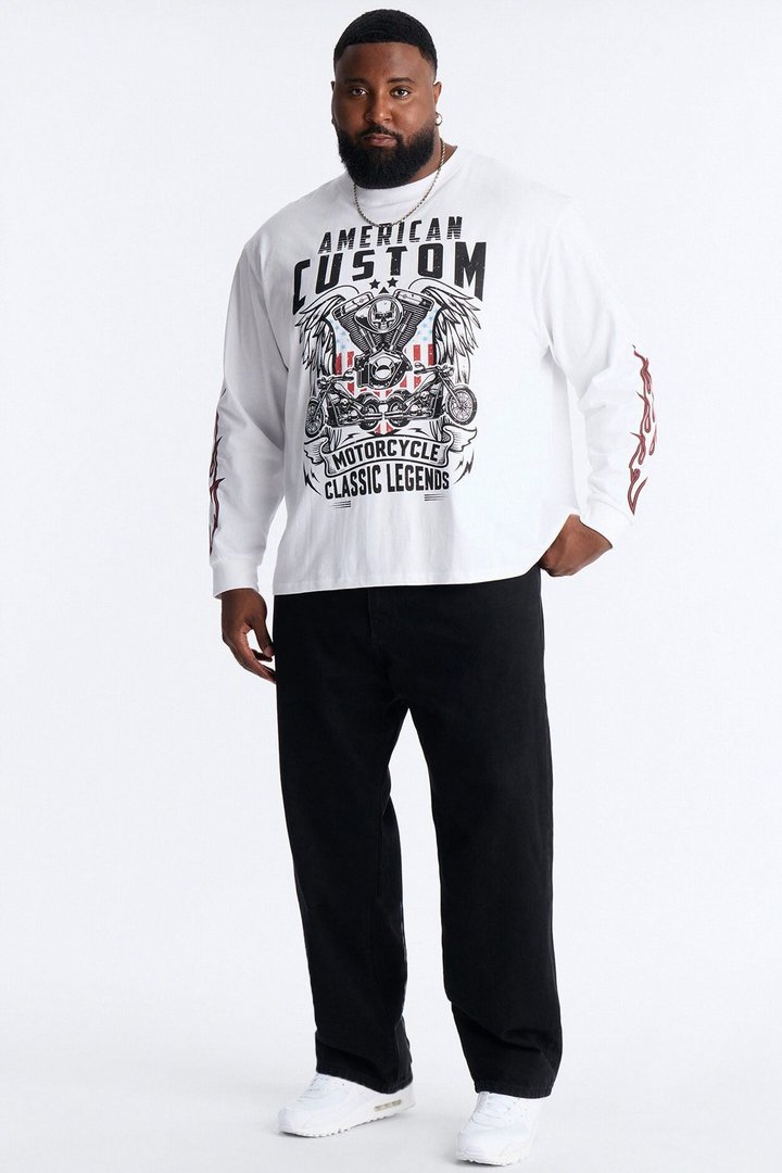American Custom Motorcycle Oversized Long Sleeve Tee - White