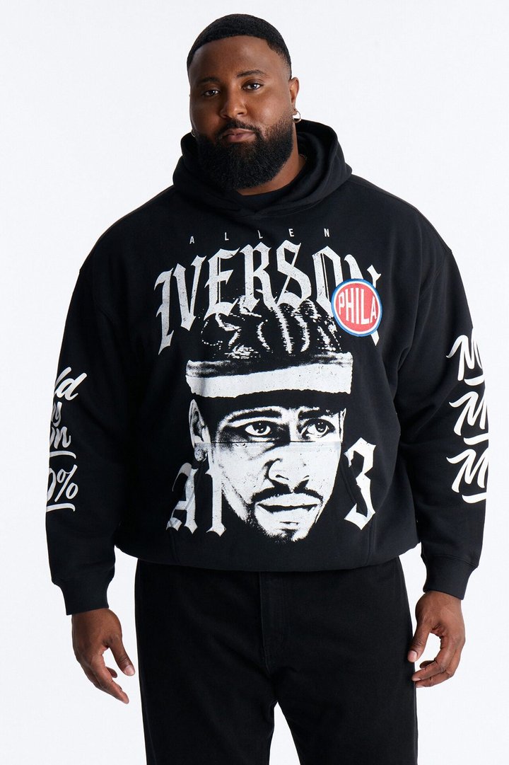 Allen Iverson MVP Embroidery Patch Oversized Hoodie - Black