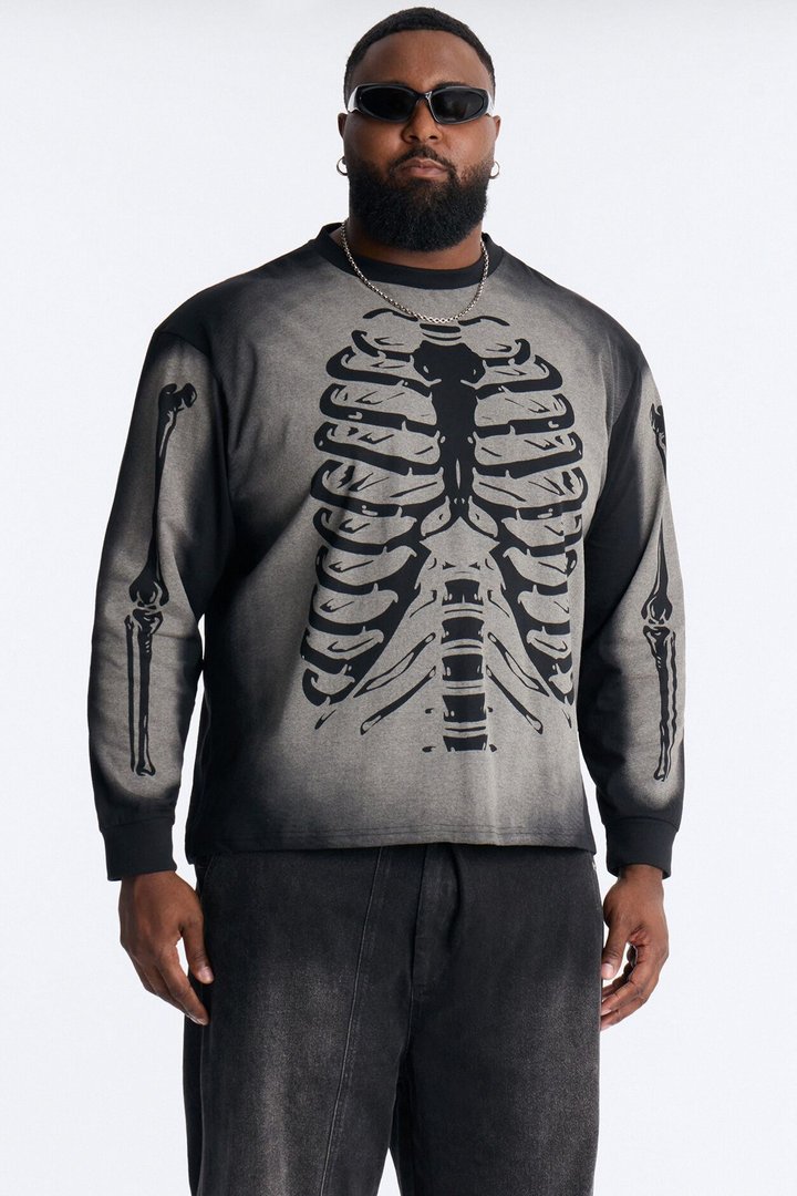 Skeleton Oversized Long Sleeve Tee - Black