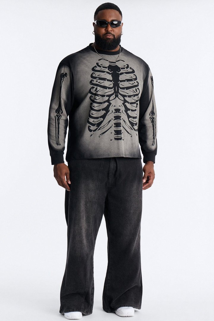Skeleton Oversized Long Sleeve Tee - Black