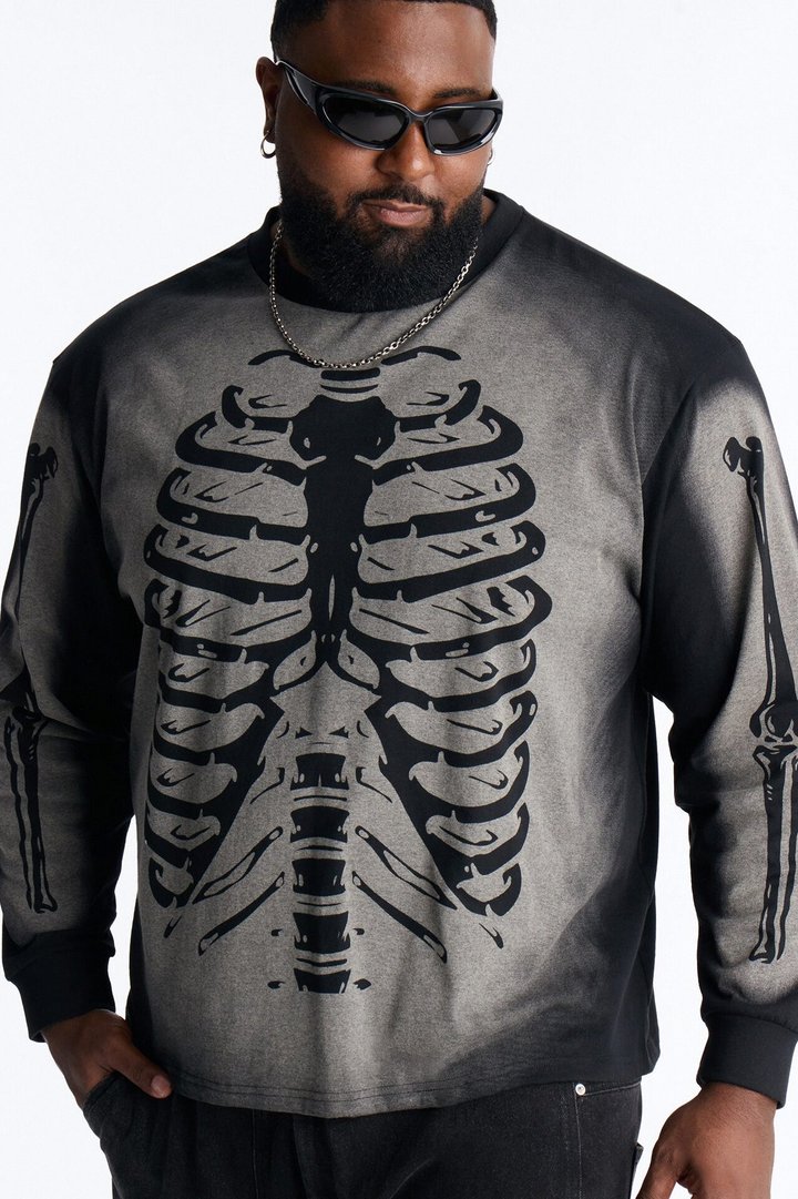 Skeleton Oversized Long Sleeve Tee - Black