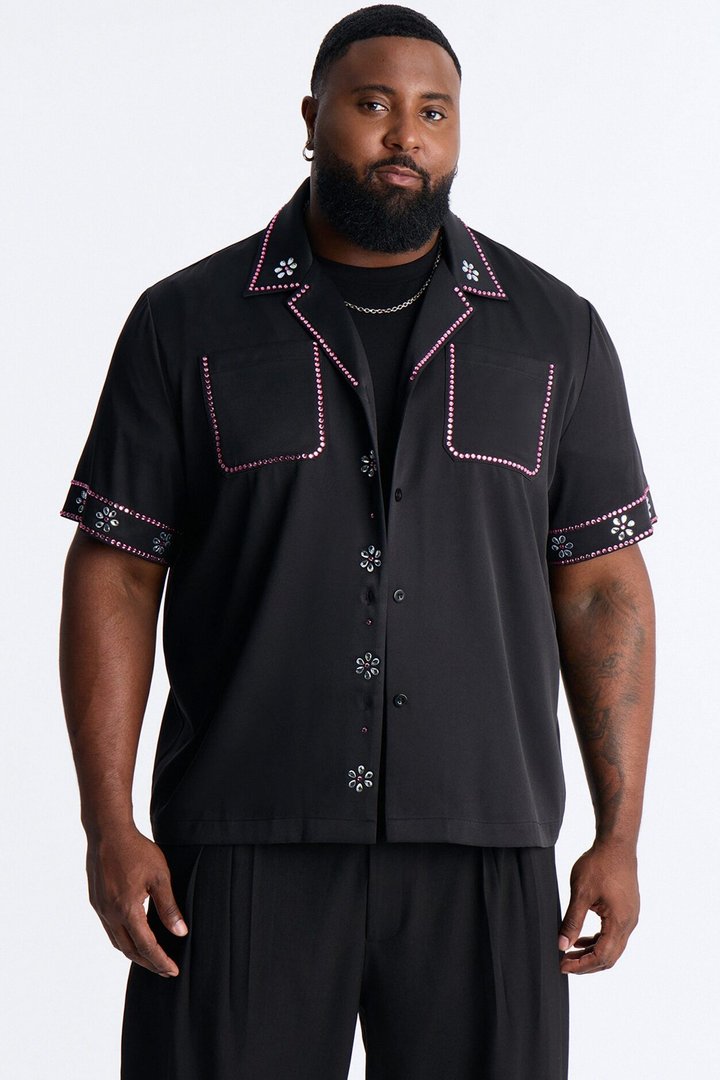 Midnight Bloom Cuban Collar Shirt - Black