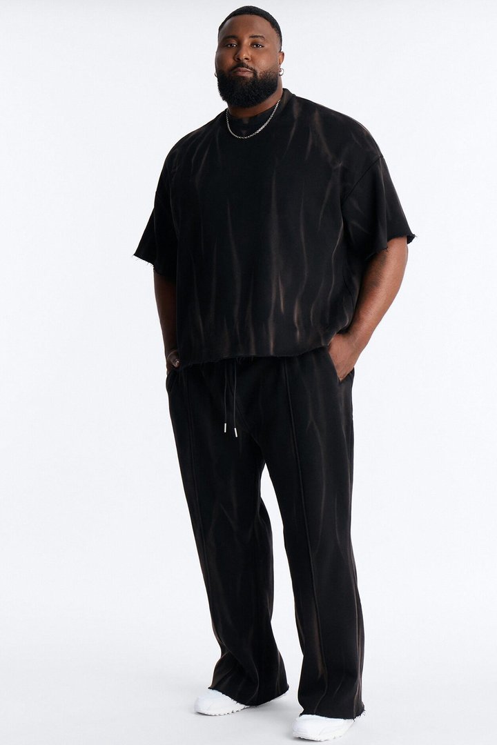 Slim Flare Bleach Washed Sweatpants - Black