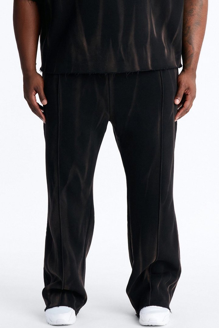 Slim Flare Bleach Washed Sweatpants - Black