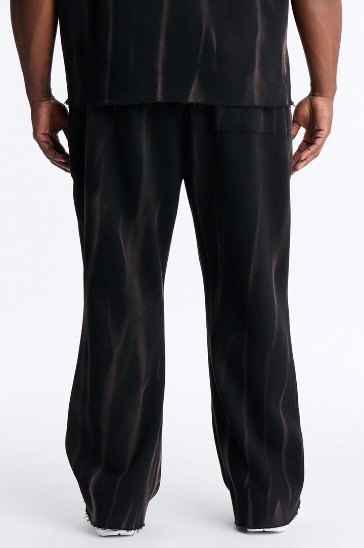 Slim Flare Bleach Washed Sweatpants - Black