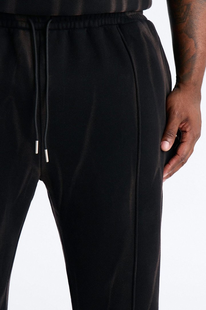 Slim Flare Bleach Washed Sweatpants - Black