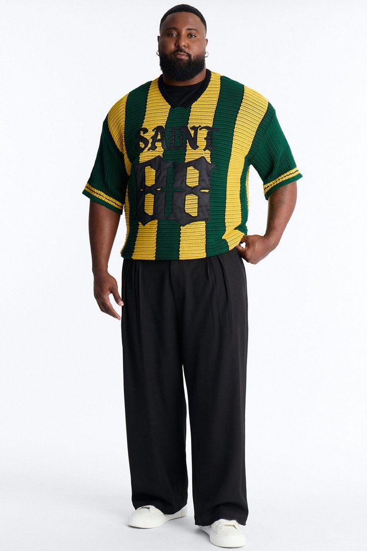 Saint 88 Cross Stripe Short Sleeve Knit Jersey - Yellow