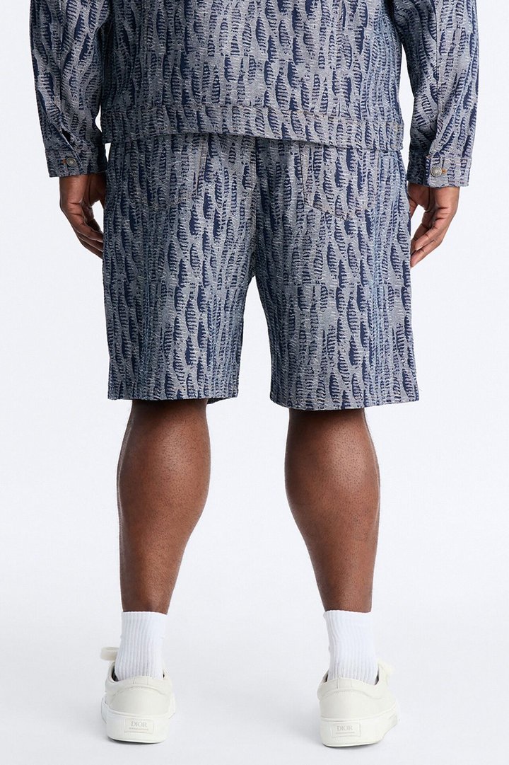 Relaxed Matrix Jacquard Denim Short - Dark Wash