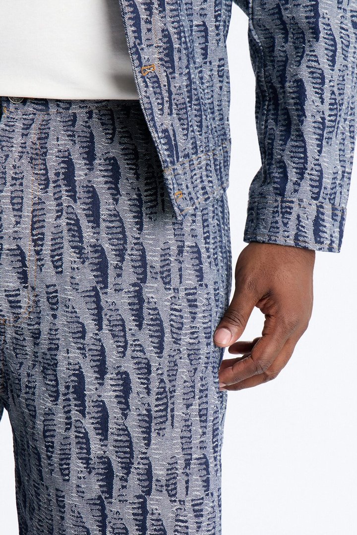 Relaxed Matrix Jacquard Denim Short - Dark Wash