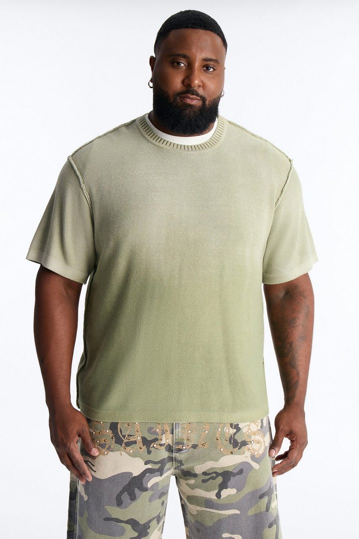 Slouch Ombre Crew Sweater Tee - Olive