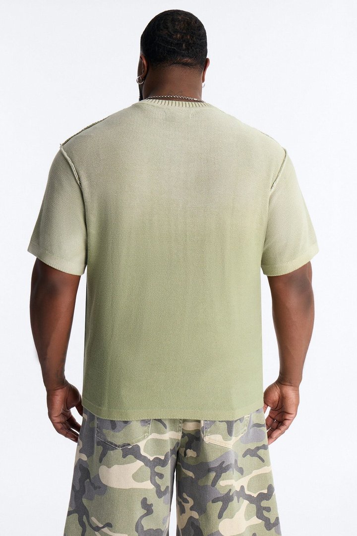 Slouch Ombre Crew Sweater Tee - Olive