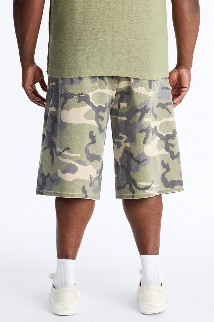 Relaxed Saints Embellished Camo Denim Shorts - Camouflage