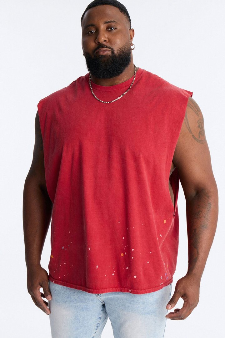 Lava Fall Paint Splatter Muscle Tee - Red