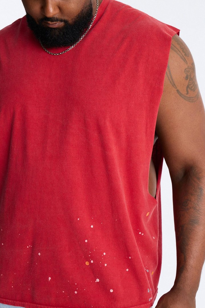 Lava Fall Paint Splatter Muscle Tee - Red