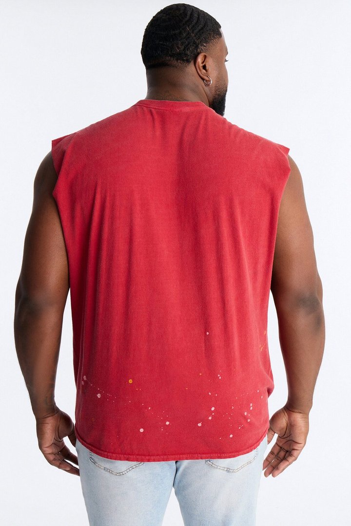 Lava Fall Paint Splatter Muscle Tee - Red