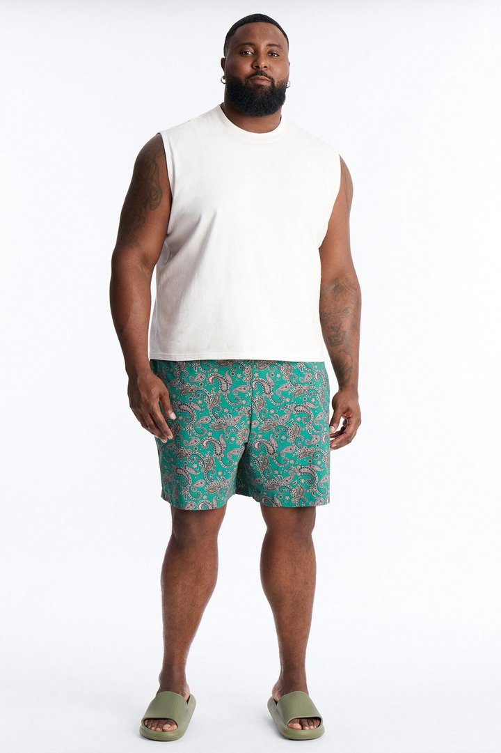 Paisley Elevated Printed Swim Trunk 7″ - Teal
