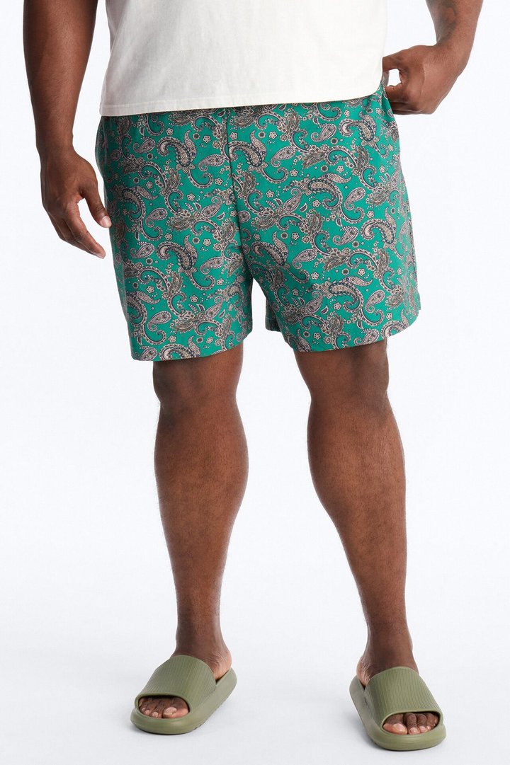 Paisley Elevated Printed Swim Trunk 7″ - Teal