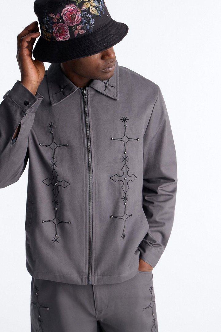 Vatican City Stitched Embellished Work Jacket - Grey