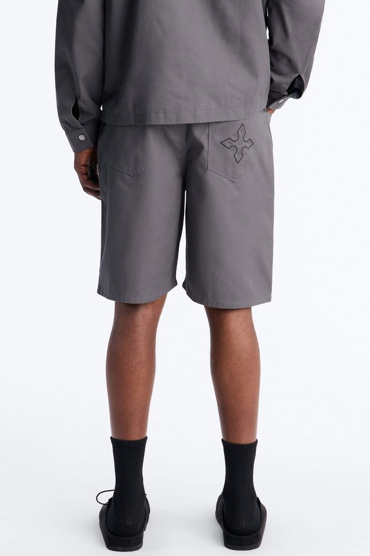 Relaxed Vatican City Stitched Embellished Short - Grey