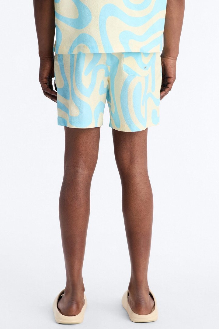 Groovy Abstract Printed Seersucker Swim Trunk 6″ - Blue