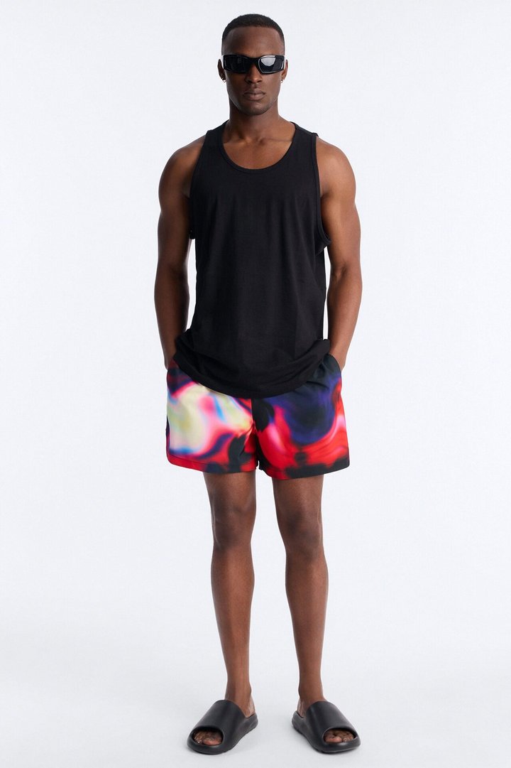 Relaxed Futuristic Abstract Acid Blur Swim Trunk 4″ - Black