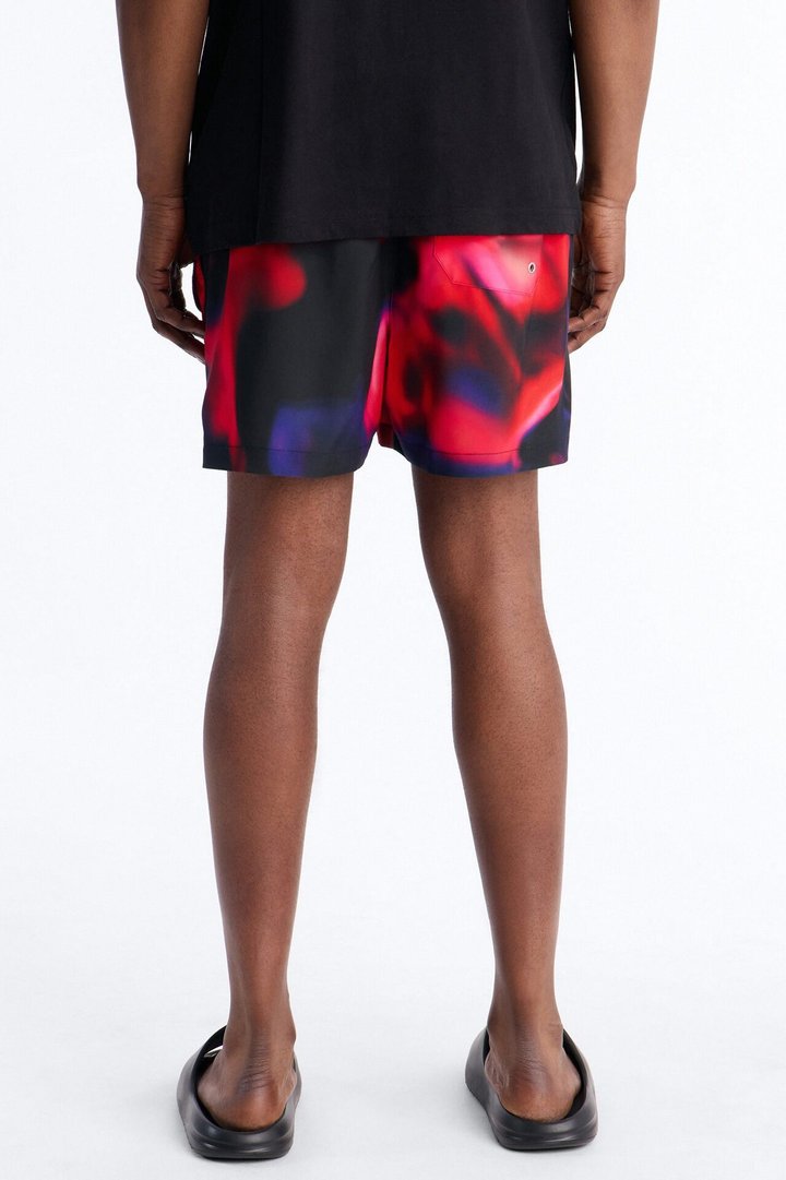 Relaxed Futuristic Abstract Acid Blur Swim Trunk 4″ - Black