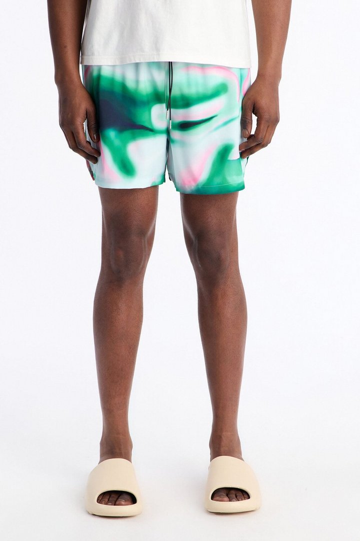 Relaxed Futuristic Abstract Acid Blur Swim Trunk 4″ - Green
