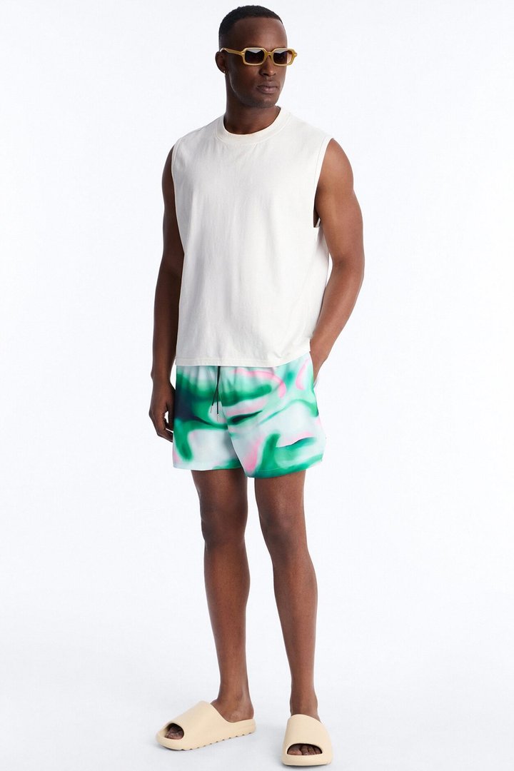 Relaxed Futuristic Abstract Acid Blur Swim Trunk 4″ - Green