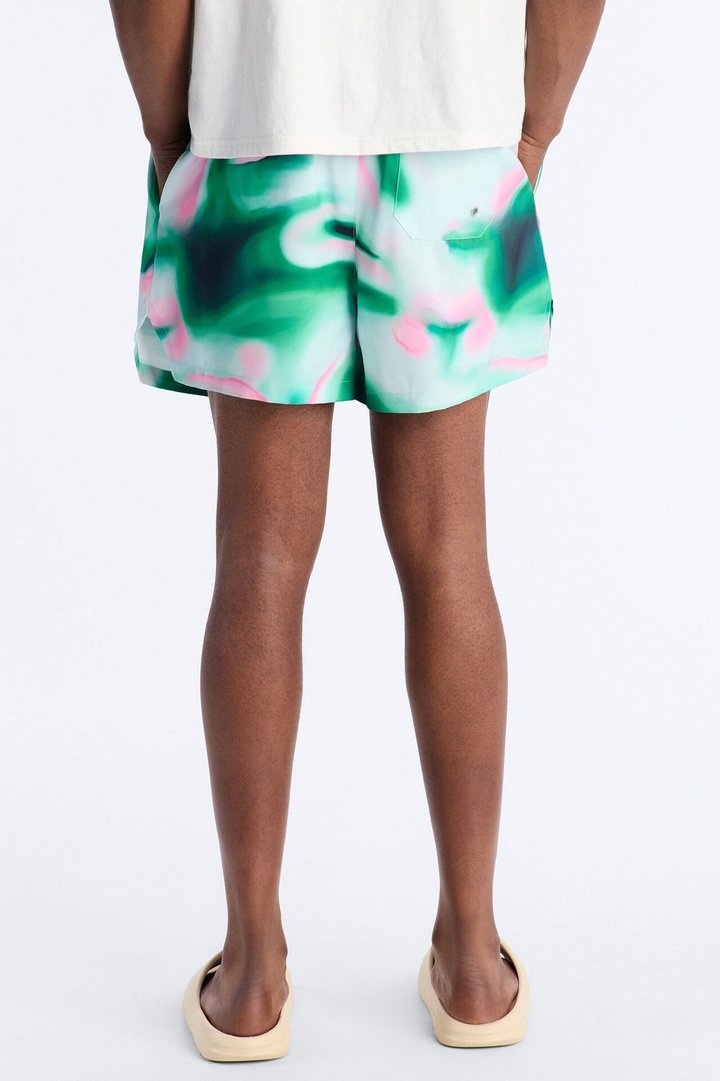 Relaxed Futuristic Abstract Acid Blur Swim Trunk 4″ - Green