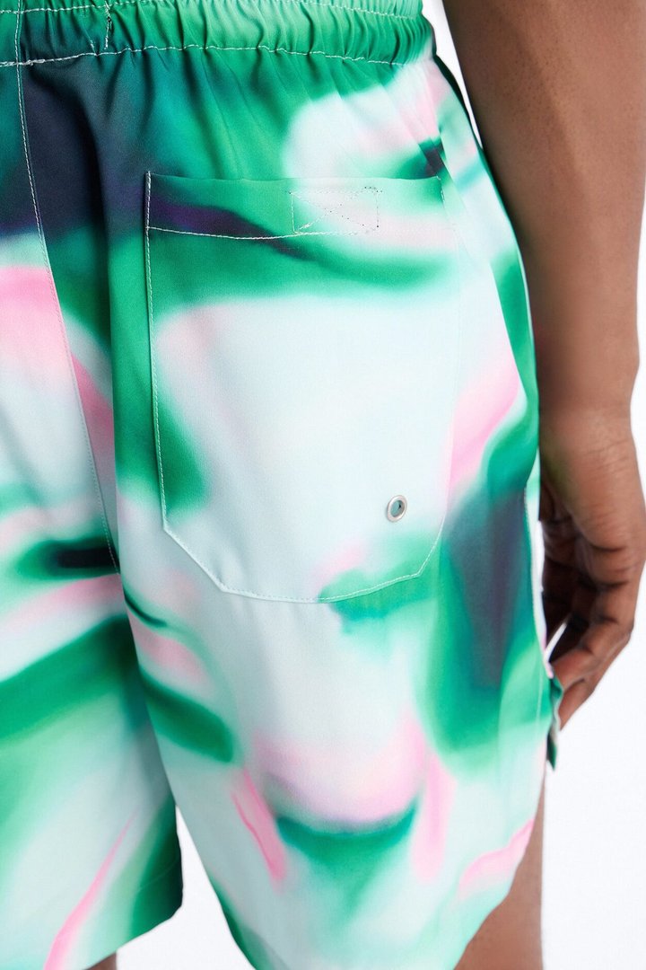 Relaxed Futuristic Abstract Acid Blur Swim Trunk 4″ - Green