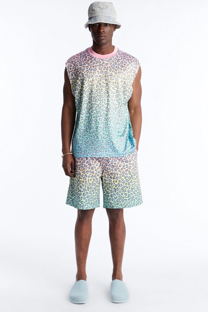 Relaxed Electric Rave Leopard Sleeveless Crew Neck Tank - Multi Color