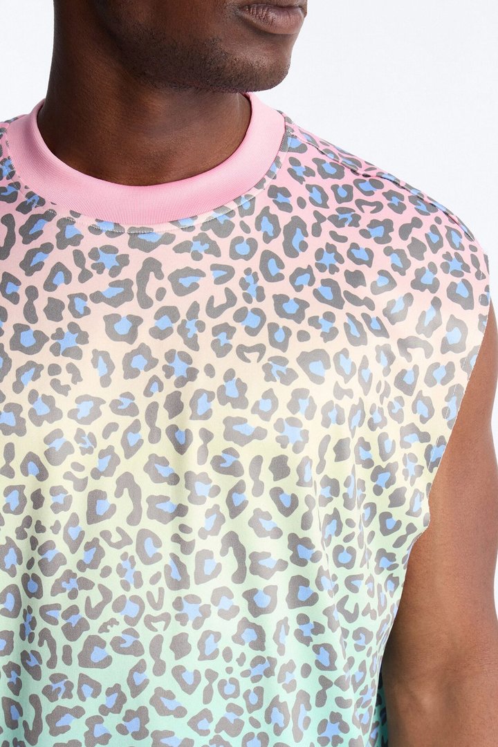 Relaxed Electric Rave Leopard Sleeveless Crew Neck Tank - Multi Color