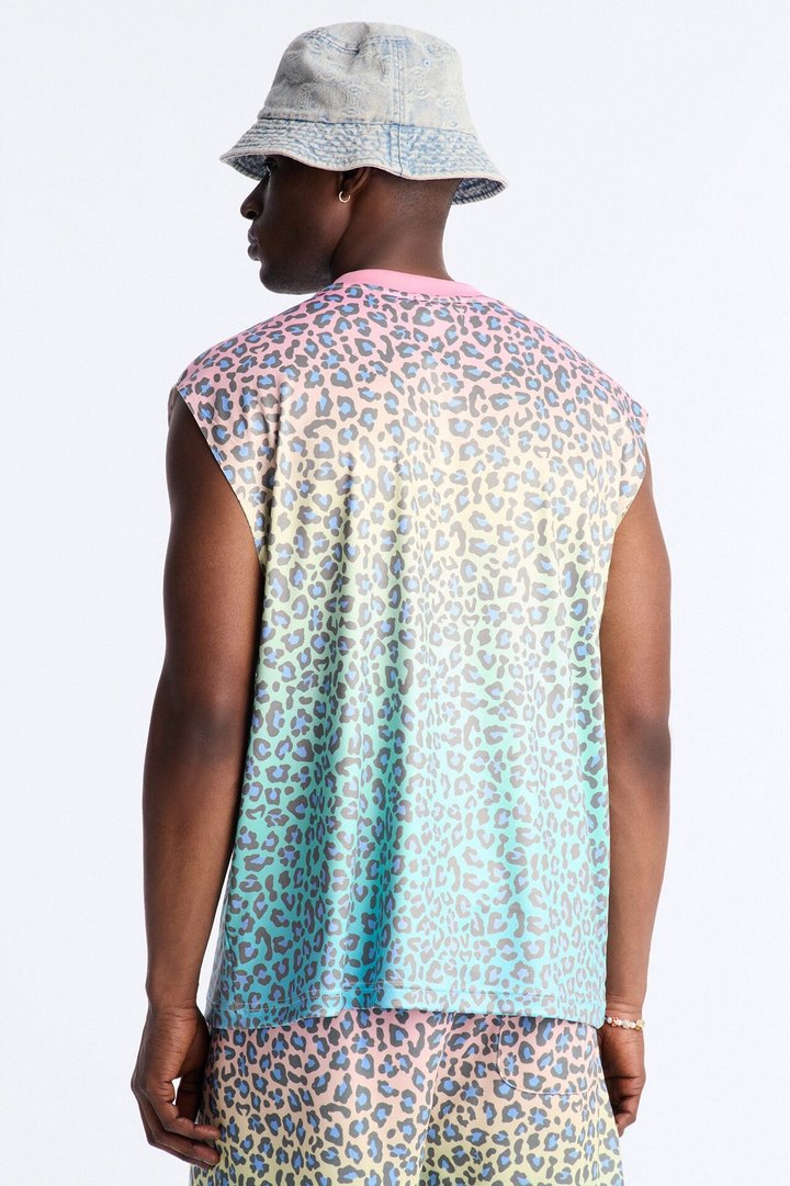 Relaxed Electric Rave Leopard Sleeveless Crew Neck Tank - Multi Color