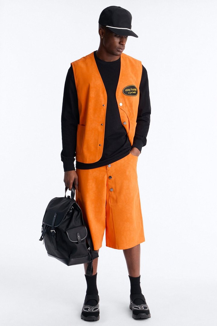 Rebel Hyde Faux Leather Vest - Orange