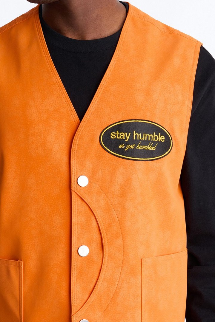 Rebel Hyde Faux Leather Vest - Orange