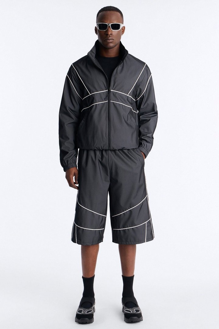 Relaxed Chroma Reflective Mesh Overlay Windbreaker Jacket - PlatinumIce