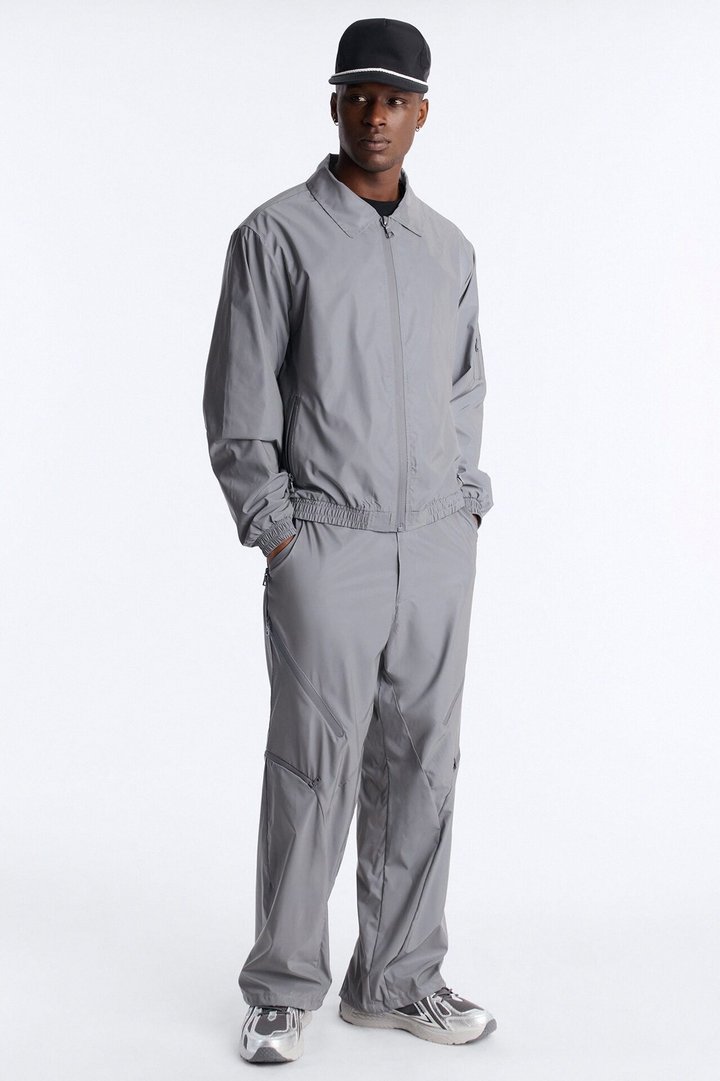 Cropped Relaxed Reflective Zip Bomber Jacket - Silver