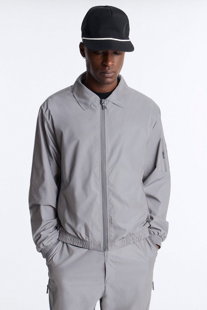 Cropped Relaxed Reflective Zip Bomber Jacket - Silver
