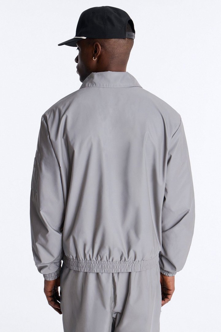 Cropped Relaxed Reflective Zip Bomber Jacket - Silver