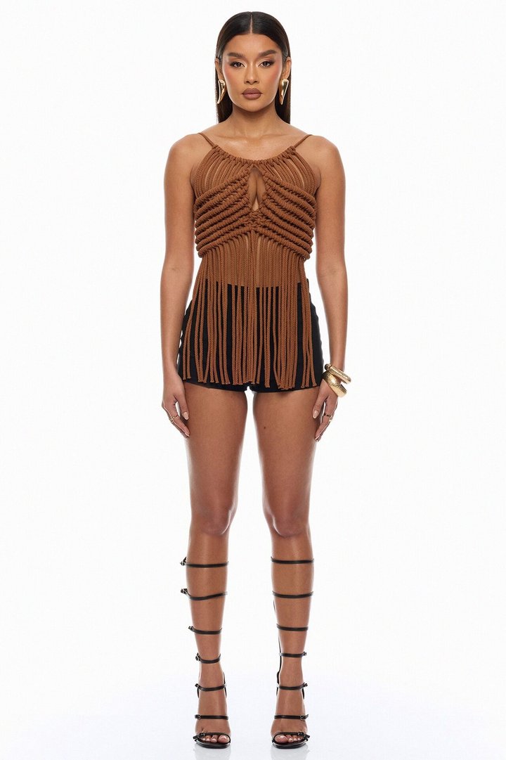 Desert Vibe Backless Halter Top - Brown